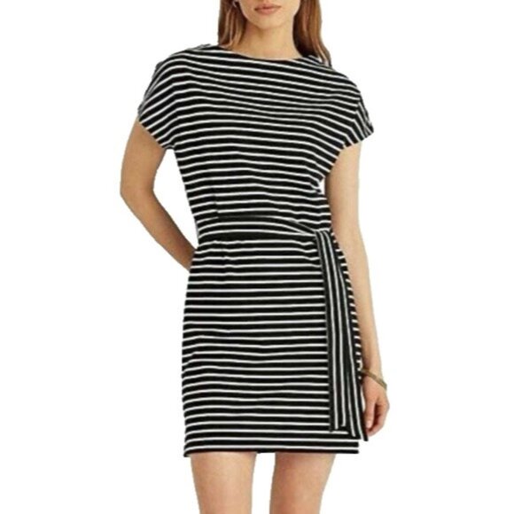 Ralph Lauren Dress M Medium Stretch Stripe Cruise Resort Cotton Modal Belted - Picture 1 of 10